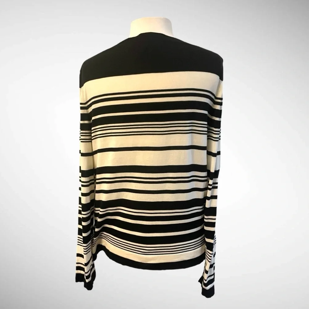 Chanel Classic VTG Black Ivory Stripe COTTON Sweater Size EU 44